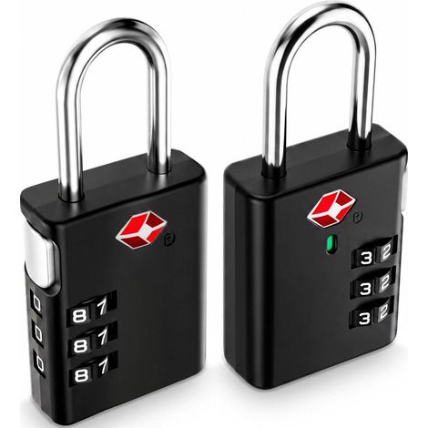 Zahlenschloss TSA 3-stellig für Koffer & Gepäck, robust, leicht ablesbar, 2 Stück