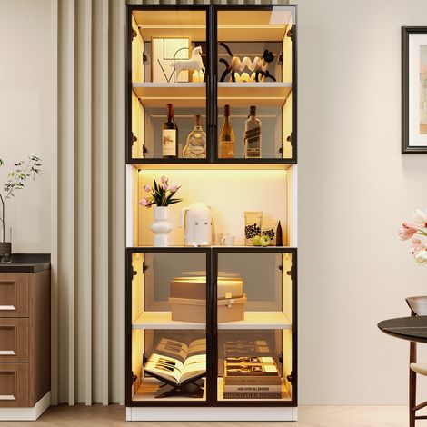 Vitrine verre 70x30x170, LED, fond miroir, portes gris (1/5)