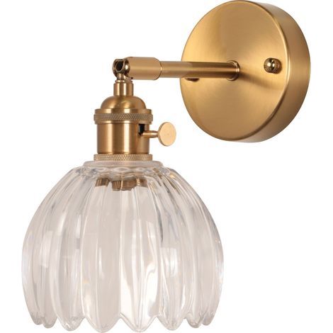 Axhup – Applique murale en verre transparent – Lampe fleur vintage rétro E27 – Abat-jour Ø13x11cm pour couloir, chambre, salon (1/5)