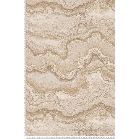 Papier peint élégant beige sable & doré Tapisserie à motifs de vagues effet métallique Papier peint aspect marbre idéal chambre & salon (1/6)