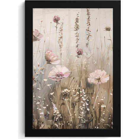 Framed Poster Flowers - Pink - Modern - Beige 20x30 cm (1/5)