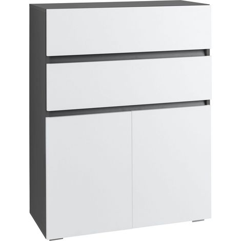 Wisla Armoire midi avec 2 tiroirs et 2 portes en aggloméré blanc / anthracite (1/5)