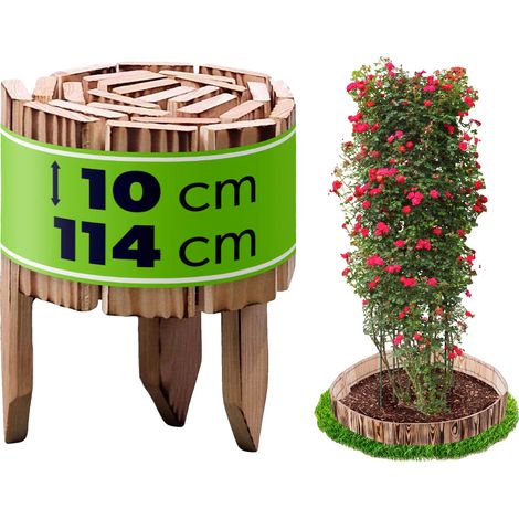 Bordillo para valla de jardín, 10 cm de alto, 114 cm de largo, resistente a la intemperie, madera duradera, montaje sin herramientas. (1/5)