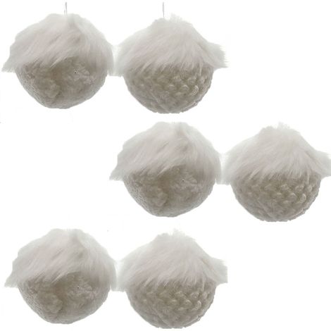 Palle a sfera set 12 palline bianche 8cm per addobbi decorazione albero di natale con pelliccia (1/3)