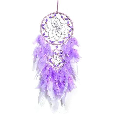 Attrape-rêves violet, grand attrape-rêves en plumes, décoration murale mobile pour chambre de fille, femme ou étudiante. (1/5)