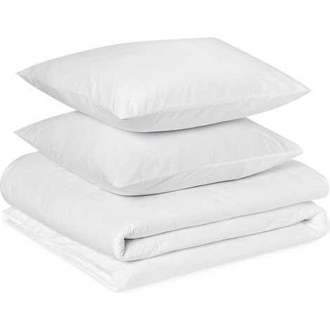 Parure de Lit 2 Personnes 3 Pièces en Coton Bio, Housse de Couette 240 x 220 cm et 2 Taies d'oreiller 65 x 65 cm, Blanc (1/5)
