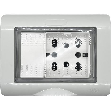 Contenitore con presa multistandard e modulo Uniko, 3 moduli, IP55 - 4Box Externa IP55 4B.IP55.H21.CU