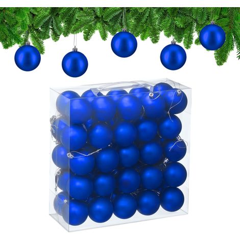 Relaxdays Christmas Baubles, Set of 50, Tree Ornaments, Holiday Decorations, Plastic, Shatterproof, 6 cm, Matte, Blue (1/5)