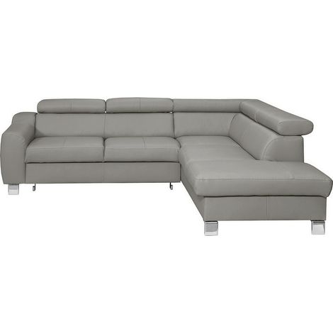 Canapé d'angle convertible en cuir italien de luxe 5 places ASTRID, gris clair, angle droit (1/5)