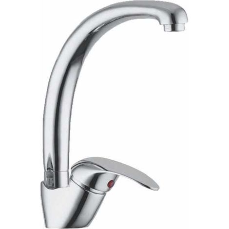 EURORAMA PRIMA Miscelatore Lavello Cigno Girevole in Ottone Cromato con Cartuccia 40 mm e Tubi Flessibili F3-8'' M10x1 colore Argentato