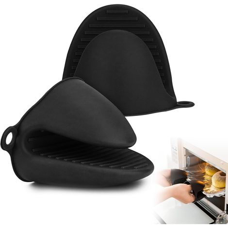 1 par de guantes de cocina de silicona gruesa, resistentes al calor, antideslizantes, para cocinar/barbacoa, color negro. (1/5)