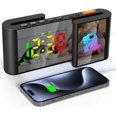 Réveil Numérique pour Enfants avec Veilleuse 7 Couleurs, Réveil Matin à Miroir LED RVB Couleurs Cartoon avec Snooze, 2 Modes d'Alarme, Luminosité Réglable, 12/24h,Horloge Digitale Port USB (1/5)