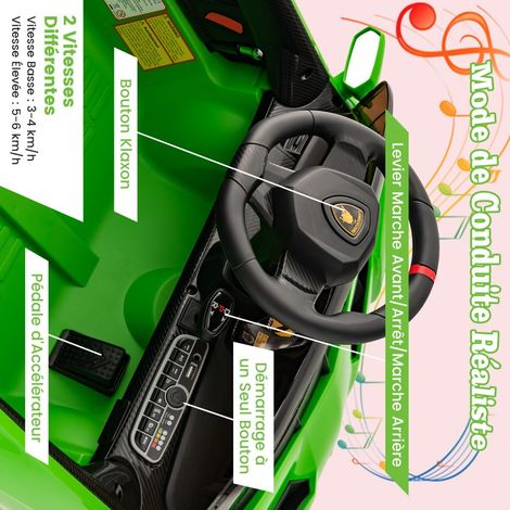 Voiture électrique pour enfants 12 V pour enfants de 3 ans et plus avec télécommande, 4 roues motrices, portes hydrauliques, musique, vitesse réglable 3-6 km/h - verte (1/5)
