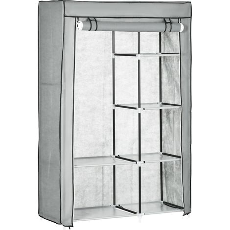 Armoire Penderie en Tissu avec 6 Étagères et 1 Tringle Meuble de Rangement Vêtements Housse Zippée 103 x 43 x 162,5 cm (1/5)