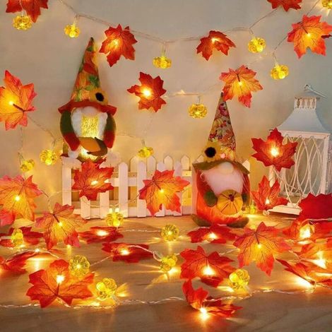 Guirlande Lumineuse Citrouille Érable LED 3D 3 à 20m Alimentation Piles Décoration Automne Halloween Thanksgiving (1/4)