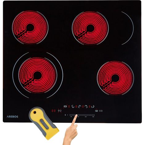 Arebos – Plaque vitrocéramique 4 zones 6600W – Minuterie 1-99 min – Commande tactile – Protection surchauffe – Dimensions 59 x 52 x 5,8 cm (1/5)