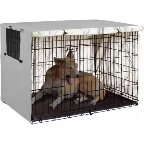 Housse Pour Cage À Chien - Tissu Oxford 210D Imperméable Anti-UV Résistant Au Vent - Pour Cage Métallique Universelle À Double Porte - Taille L (1/5)