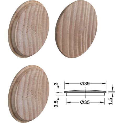 Cyclingcolors – Lot de 4 caches trou bois 35 mm – Frêne naturel – Pour recouvrir vis – Ponçable et teintable (1/2)