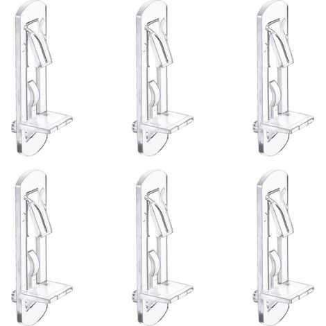Confezione da 30 tasselli di supporto in plastica trasparente con clip autobloccanti per mobili, cucina, librerie e armadi, per fori da 4,5 mm. (1/5)