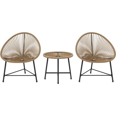 Salon de Jardin Résine Tressée Rotin Table Chaises 3 Pièces 2 Personnes Extérieur Intérieur Terrasse Balcon Effet Bois Naturel Résistant aux Intempéries Design Compact Mobilier Lounge Confortable Robu (1/5)