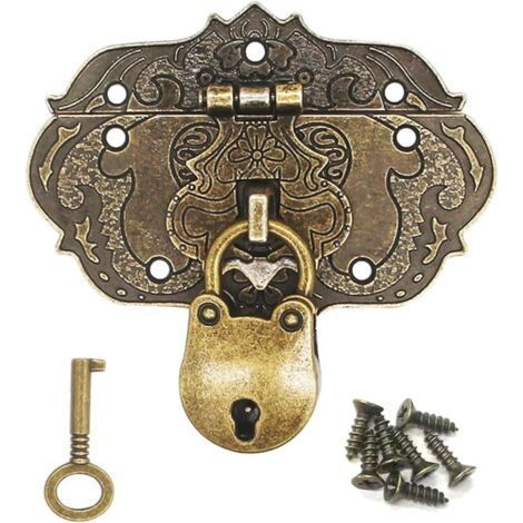 76 x 57 mm Loquet Serrure Vintage Antique Moraillon Fermoirs en Fer Bronze Antique Verrous pour Décoratifs Cabinet Armoire Boîte à Bijoux Boîte Cadeau Caisses Coulissantes Vis et clé incluses (1/5)