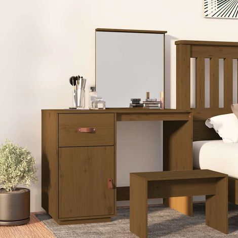 Coiffeuse Table console - Meuble de chambre Marron miel 95x50x134 cm Bois de pin massif BV706648 - BonneVie (1/5)