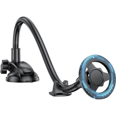1 support téléphone voiture magnétique, col de cygne 38 cm, ventouse ultra-adhérente, compatible smartphones, fixation pare-brise ou tableau de bord (1/5)