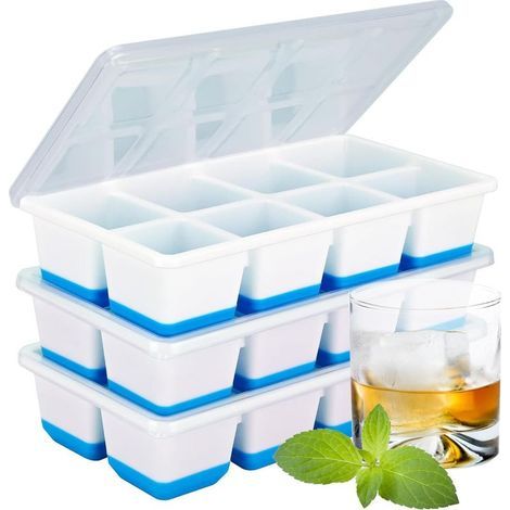 Silikon-Eiswürfelformen mit Deckel – Große quadratische Eiswürfelformen für Whisky, Cocktails und Smoothies – Set mit 3 BPA-freien Eiswürfelformen mit einfacher Entnahme zur Verwendung im Gefrierschra (1/5)