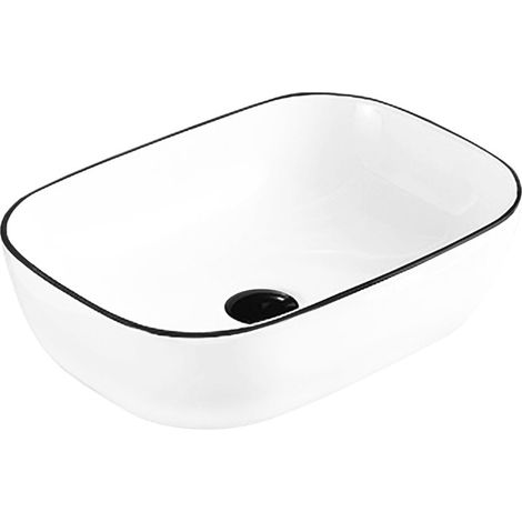 Vasque à poser rectangulaire Silla, lavabo salle de bain en céramique 45,5x32,5x13,5 cm, design moderne, installation facile, Blanc/Noir