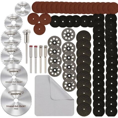 Jeu de 88 disques de coupe pour outil rotatif, lames de scie circulaire HSS diamantées, pour bois, verre, plastique, métal, pierre, avec mandrins pour Dremel (1/4)