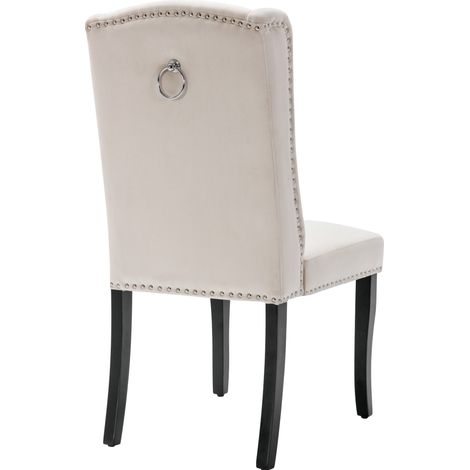 Set de 6 sillas de comedor de terciopelo beige con patas de roble (1/5)