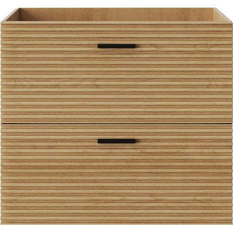 Mobile sottolavabo sospeso scanalato - 2 cassetti - Naturale chiaro - 60 cm - SARONE (1/3)