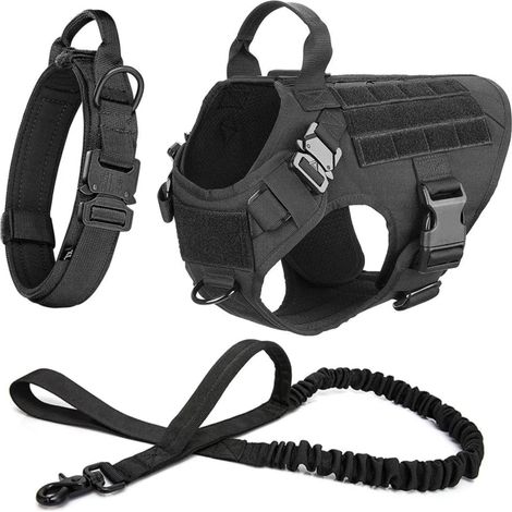 Jeu De Correa Y Collar con Arnés para Perros Táctico Militar Jeu De Arnés Y Correa para Collar De Perro Mediano Y Grand Pastor Alemán K9 Labrador Chaleco De Entrenamiento para Acampar Y (1/5)