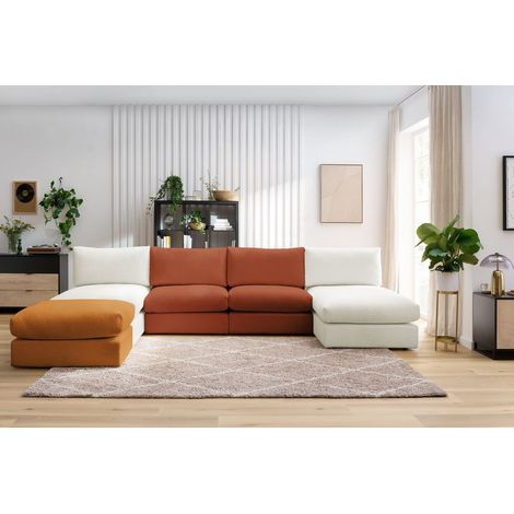 BOBOCHIC - Canapé panoramique fixe 100% modulable PARIS tissu bouclette avec 2 chauffeuses, 2 méridiennes, 1 pouf Panoramique Multicolore (1/5)