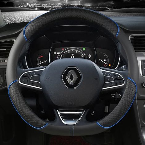 Housse de volant en cuir bleu en forme de D, compatible avec Renault Scenic, Clio, Laguna 2, 3, 4, 5, Kangoo, Fluence, Megane, Trafic, Talisman, Twingo et Kaptur. (1/5)