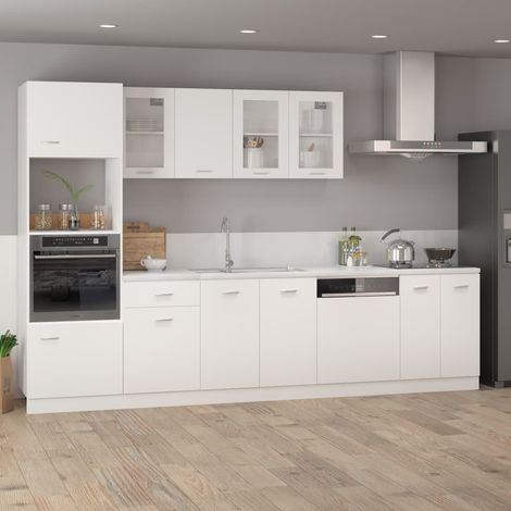 Vidaxl – Meuble micro-ondes Lyon blanc 60 x 57 x 207 cm – Bois d'ingénierie – 4 étagères – 2 portes – Rangement optimisé pour cuisine — vue 2