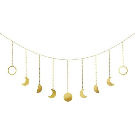 Phase de lune pendentif avec chaîne bohème vent d'or brillant phase de lune décoration murale lune pendentif décoration de chambre chambre salon appartement dortoir Chambre bébé Bureau à domicile, or (1/5)