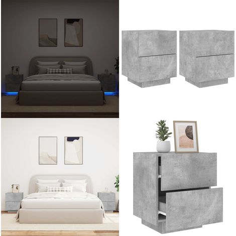 Nachttische mit LED-Leuchten 2 Stk. Betongrau Holzwerkstoff - Beton Tisch - Nachtschränkchen - Wohnzimmerdeko - Beleuchtung - Holznachtschrank - Home & Living