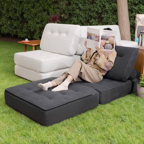Folding sofa bed with cushions, foldable armchair with backrest, portable single sofa bed for living room & office 190x85cm, Dark Grey