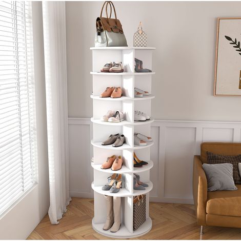 Tour à chaussures rotative 360° 60x60x184 cm en PVC blanc, gain de place pour entrée FloraGrace (1/5)