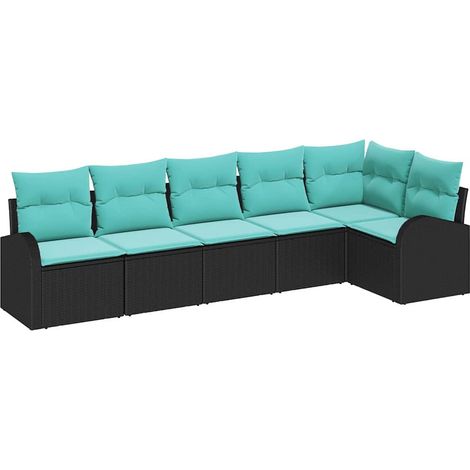 Garden Sofa Set 6 pcs Black and Turquoise Poly Rattan vidaXL (1/5)
