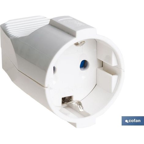COFAN base enchufe aerea blanca (16a-250v) , Base móvil bipolar con toma de tierra lateral. Material de fabricación termoplástico. 16 A-250 V. Máxima potencia: 3680 W. (1/3)