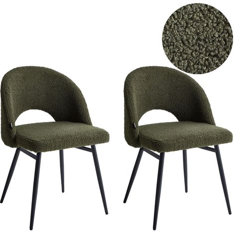 Set di 2 sedie da pranzo tessuto bouclè verde scuro e metallo braccioli e schienale con apertura Onaga