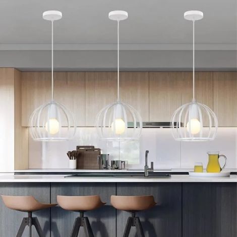 U-DO LOT DE 3 style Moderne Lustre Intérieur Suspension Abat - Jour Cage en Métal Blanc (1/4)
