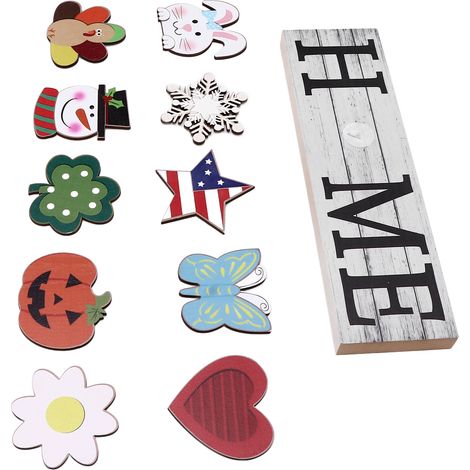 Panneau de Bienvenue Bois Rustique avec 10 Icônes Amovibles - Décoration Murale Campagne