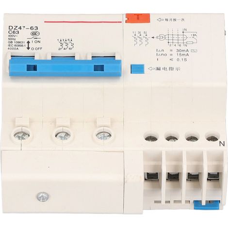 Disjoncteur 3P 63A 220V, protection contre les surcharges, les courts-circuits et les fuites de courant, disjoncteur différentiel pour 50/60 Hz (1/5)