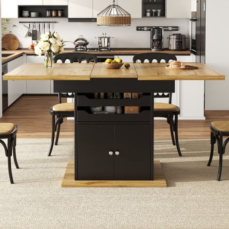 Table Ă manger extensible 110 Ă 140 cm avec 2 tiroirs et 1 placard Ă portes fermeture soft-close plateau imitation bois pour 4 Ă 6 personnes salle Ă manger cuisine (1/5)