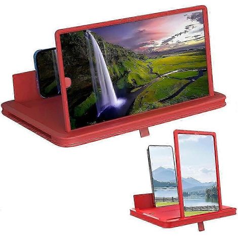 Écran de projection grossissant 3D HD pour téléphone portable avec angle réglable (rouge 12 pouces) pour films, vidéos et jeux (1/5)