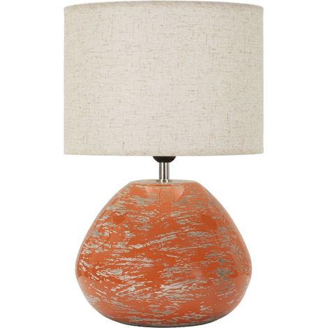 Lampada da tavolo in ceramica arancione con paralume in poliestere (1/5)