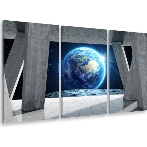 Tableau triptyque moderne terrasse vue terre - 90x60 cm (1/4)